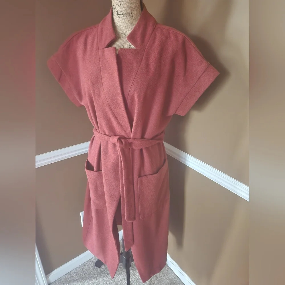 NWT‎ Petite Medium Copper Red Tie Pea Coat With Pockets by Worthington